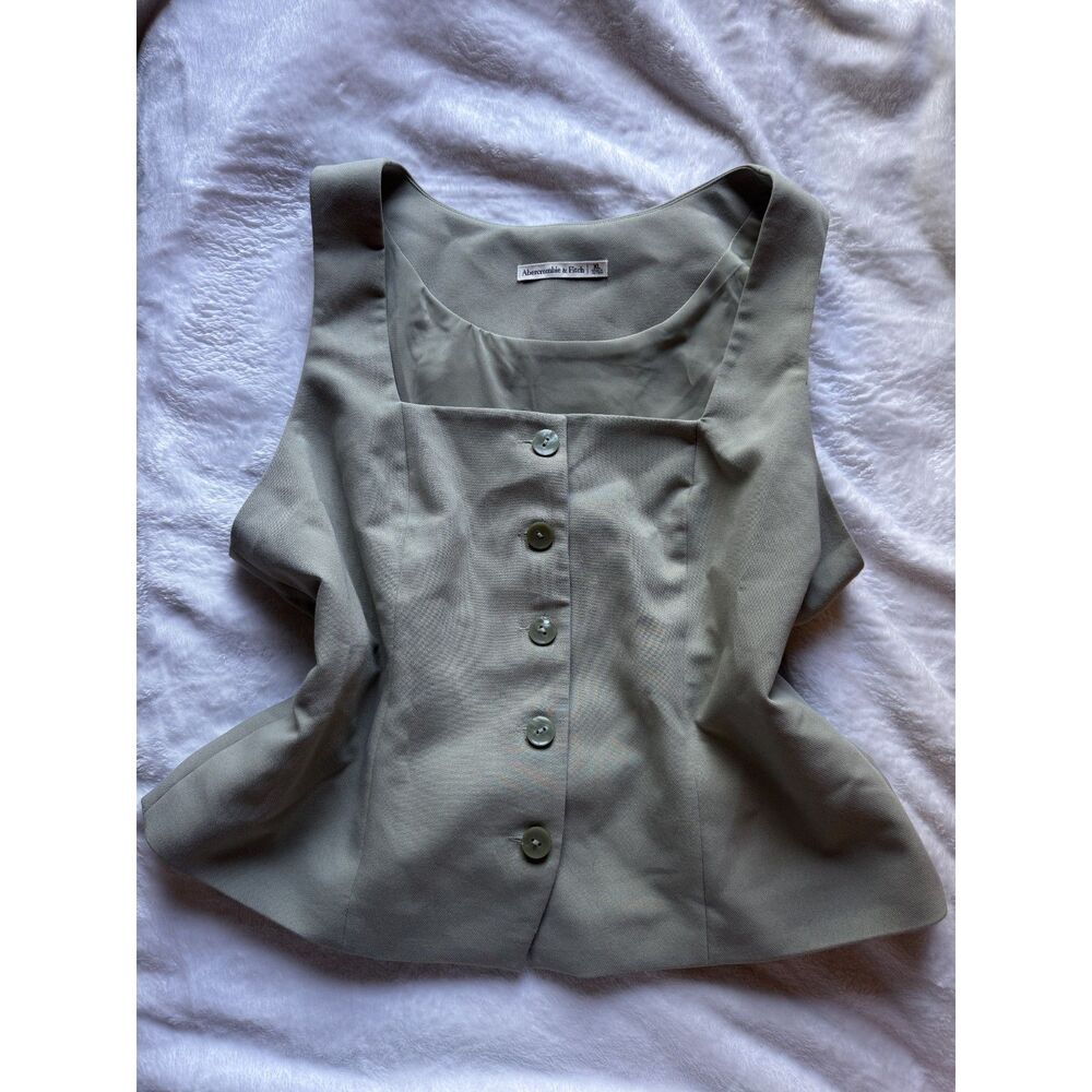 Abercrombie Fitch Womens XL Sage Green Tailored Vest Top Button Front Workwear